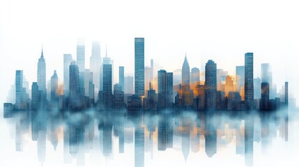 Canvas Print - City skyline reflected in morning mist