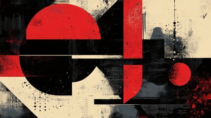 Wall Mural - abstract geometric composition with red black and beige color palette