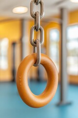 Aufkleber - Contemporary Fitness Facility Design Sculptural Metal and Leather Gymnastics Rings in Modern Training Space - Innovative Gym Promotion and Health-Centric Lifestyle Branding
