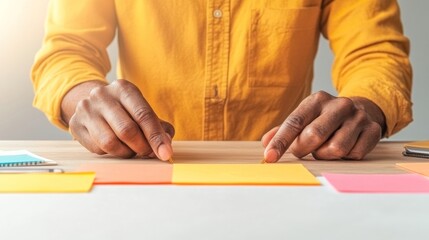 Fototapete - Collaborative Workspace Dynamics Diverse Teams Strategizing with Vibrant Sticky Notes on Wooden Table Enhancing Modern Product Development and Agile Business Solutions