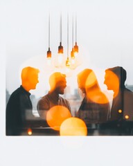 Poster - Contemporary Open Workspace Diverse Team Collaboration in Business Casual under Edison Bulbs - Enhancing Agile Processes and Innovative Office Communication