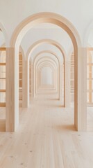 Aufkleber - Minimalist Scandinavian Library Design Arched Wooden Architecture and Open Spaces for Modern Educational Facilities and Creative Learning Environments
