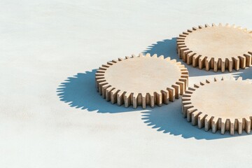 Fototapete - Minimalist Industrial Gear Display Concrete-Surfaced Mechanical Components in Sunlight - Precision Engineering and Modern Manufacturing Aesthetics for Business Innovation
