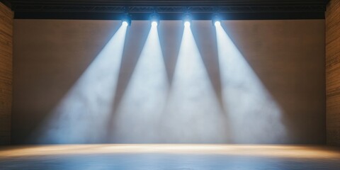 Poster - Dynamic Stage Lighting Design Geometric Spotlight Beam Array with Industrial Rigging - Enhancing Theatrical Ambiance and Visual Arts Performance