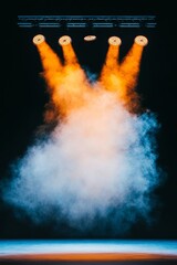 Fototapete - Moody Performance Stage Urban Smoke Effects and Professional Lighting Rig Modern Entertainment Design for Event Production and Artistic Branding