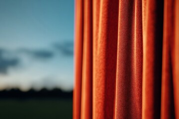Poster - Elegant Theater Ambiance Luxurious Red Velvet Drapes in Soft Lighting - Dramatic Presentation Concepts for Modern Event Planning and Entertainment Design