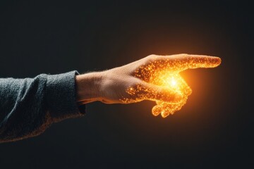 Leinwandbilder - Futuristic Technology Interaction Hand Reaching Towards Luminous Digital Interface with Circuit Patterns - Business Innovation and Human-Computer Integration for Modern Workspaces