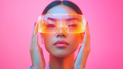 Aufkleber - Futuristic Holographic Eyewear on Vibrant Background Tech-Forward Innovation and Digital Reality for Cutting-Edge Marketing and Vision Technology Solutions