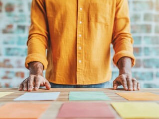 Poster - Colorful Collaboration Vibrant Notepads on Wood for Empowering Business Workshops - Engaging Team Dynamics and Creative Strategy in Modern Workspaces