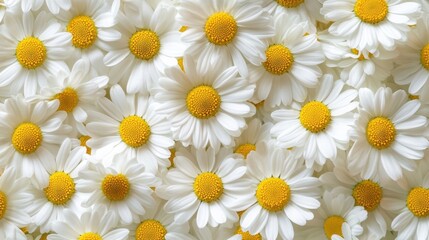 Fresh white and yellow daisies evenly spread out to create a cheerful and natural floral wallpaper.