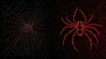 Two red spiders are depicted in their intricate web