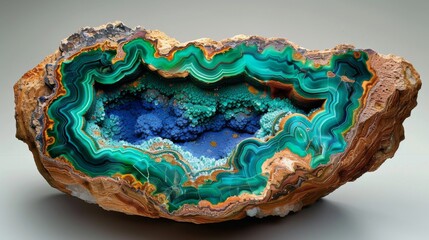 Aufkleber - Intricate natural stone features striking turquoise and green bands showcasing smooth layers and unique formations, revealing depth and beauty in geological craftsmanship.