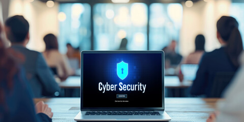 Cyber security system on computer screen protect private information brisk from hacker and cyber attack