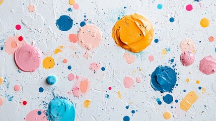 Wall Mural - Colorful paint splatters and thick circular blobs on white background