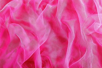 Wall Mural - Bright pink tulle fabric, elegantly draped, creates a visually striking and textured background, perfect for fashion and design concepts.