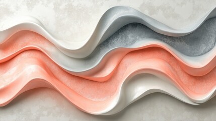 Wall Mural - Abstract layered waves of peach gray and white flow together