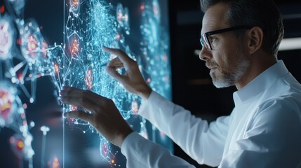 Aufkleber - A man is using a computer to manipulate a image of a cell