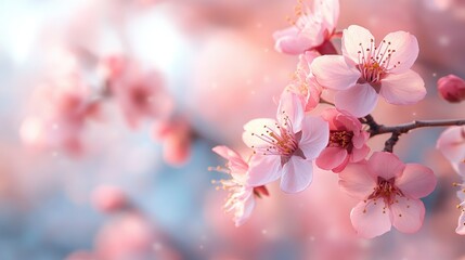 Wall Mural - Blooming pink flowers create stunning spring scenery with dreamy bokeh effect