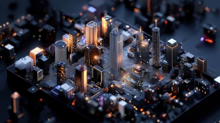 Aufkleber - A cityscape with tall buildings and a bright city skyline