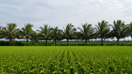 Wall Mural - Palm trees rice field vegetation landscape grassland.