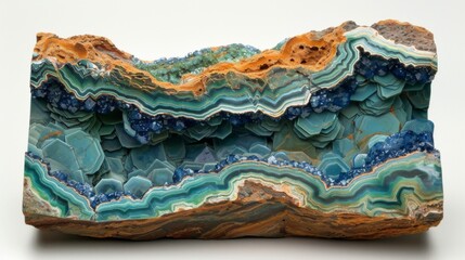 Aufkleber - A stunning display of a natural stone piece characterized by vibrant blue and green layers, revealing intricate patterns and textures formed over time in a mineral rich environment.
