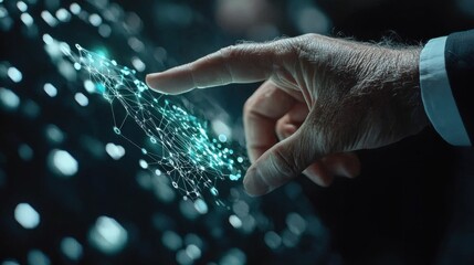 Leinwandbilder - A man's hand is pointing at a screen with a lot of lines and dots