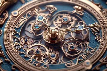 Aufkleber - Intricate clockwork mechanism with gold gears and jewels displaying time