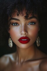 Wall Mural - Fashion model showing red lipstick and afro hairstyle