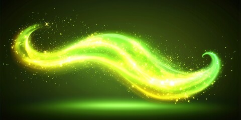 Wall Mural - colorful green and yellow glowing wave with sparkles on dark background creating a mystical atmosphe