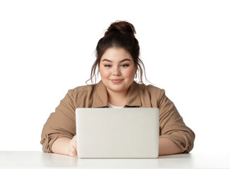 PNG Woman working on white laptop person casual young.