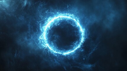 Wall Mural - Luminous blue energy ring shrouded in smoky blue haze