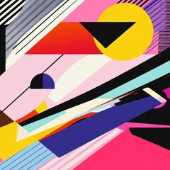 Wall Mural - abstract geometric composition featuring vibrant colors and dynamic forms