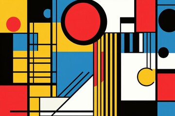 Wall Mural - abstract geometric composition featuring primary colors with black lines
