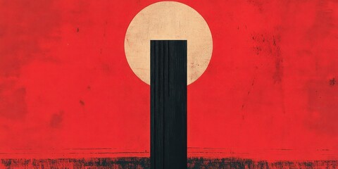 Wall Mural - stark contrast between a black pillar and a muted sun