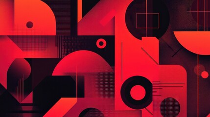 Wall Mural - geometric composition features red and black elements in balance