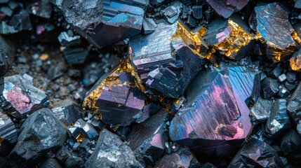 Fototapete - Vibrant mineral crystals exhibit a stunning array of colors and textures, reflecting light beautifully on a natural surface, highlighting their fascinating geological features.