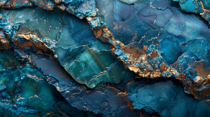 Aufkleber - Turquoise and gold hues create a stunning visual in a geological formation, revealing layered textures and intricate patterns. Each detail captures the beauty of natures artistry.