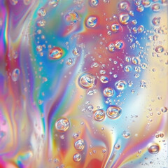 Wall Mural - Bubbles on the surface of a multi-colored liquid. Abstract background.
