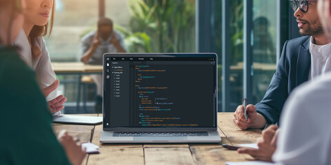 Software development programming on computer screen for brisk application and program coding