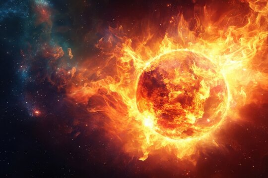 Sun emitting vibrant flames through the cosmos in an astonishing cosmic display of energy