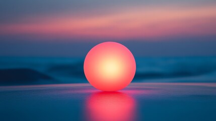 Wall Mural - illuminated sphere rests on a surface near calming ocean