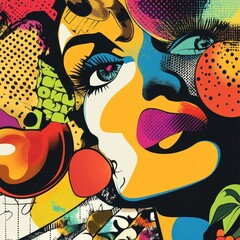 Wall Mural - colorful abstract portrait depicting a woman in a pop art style