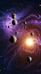 Wall Mural - Dynamic cosmic dance of planets and stars in a mystical nebula