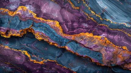 Aufkleber - Unique patterns in a polished agate gemstone shine with vibrant hues of purple, blue, and gold, highlighting the natural beauty of geological formations.