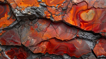Aufkleber - This close up view reveals striking shades of red and orange within stunning agate stone, highlighting the natural patterns and textures formed over time.