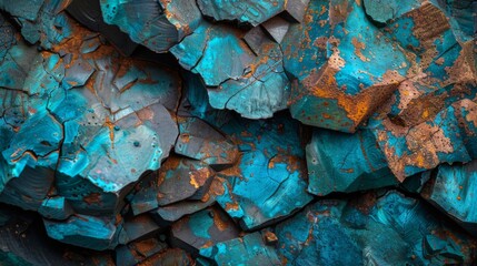 Poster - Striking turquoise mineral formations create a captivating visual display with unique textures and rich colors, highlighting the beauty of natural geology in daylight.
