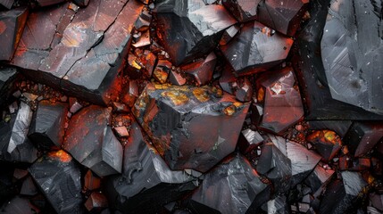 Aufkleber - Textured volcanic rocks with deep black and reddish hues create a striking visual. The variations in the surface highlight the unique geological processes at play.