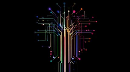 Wall Mural - complex network of colorful lines and glowing nodes creating a visual representation of data flow, c