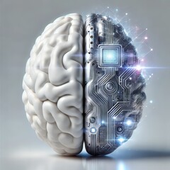 Wall Mural - futuristic concept of ai vs human brain, merging biology and technology in artificial intelligence