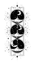 Wall Mural - png celestial illustration of hourglass with moon phases background cosmic phases.
